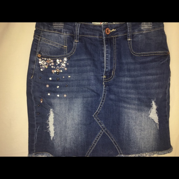 Denim Blvd L.A. Jean Skirt with Gems - Picture 2 of 4